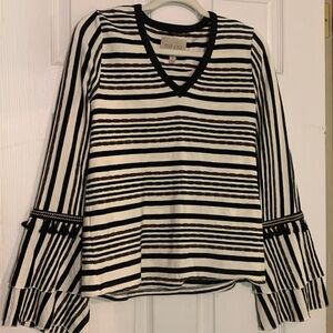 Anthropologie Moon River M Long Sleeve Tunic Top Striped  Tassels  Multicolor